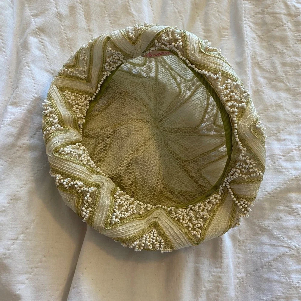 Gladys & Belle Ivory Beaded Soutache Halo Beret Cocktail‎ Hat Bridal OS